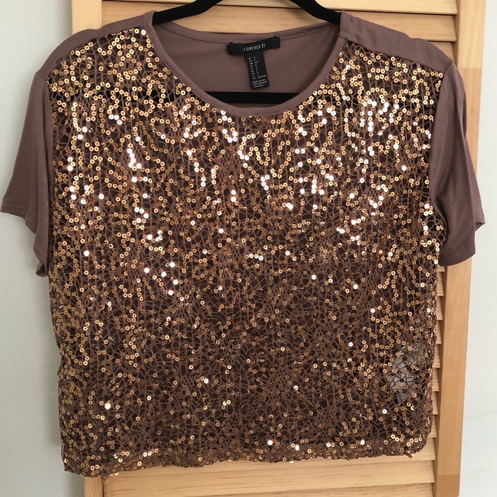 Tan gold sequin crop top